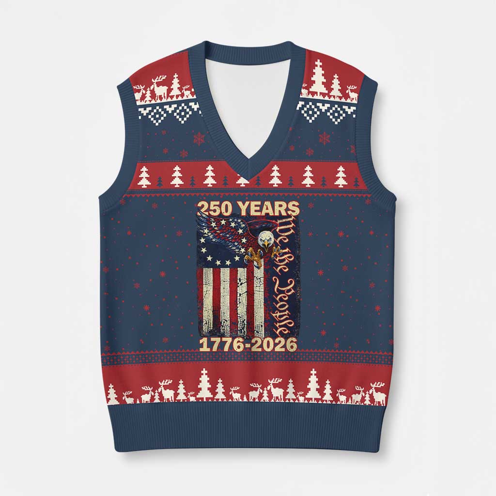 250th Anniversary USA Patriotic V-Neck Knit Sweater Vest 250 Years We The People Vintage Bald Eagle TS11 Navy Red Print Your Wear