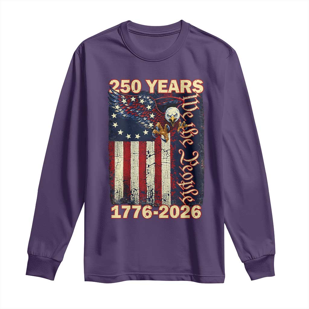 250th Anniversary USA Patriotic Long Sleeve Shirt 250 Years We The People Vintage Bald Eagle TS11 Purple Print Your Wear