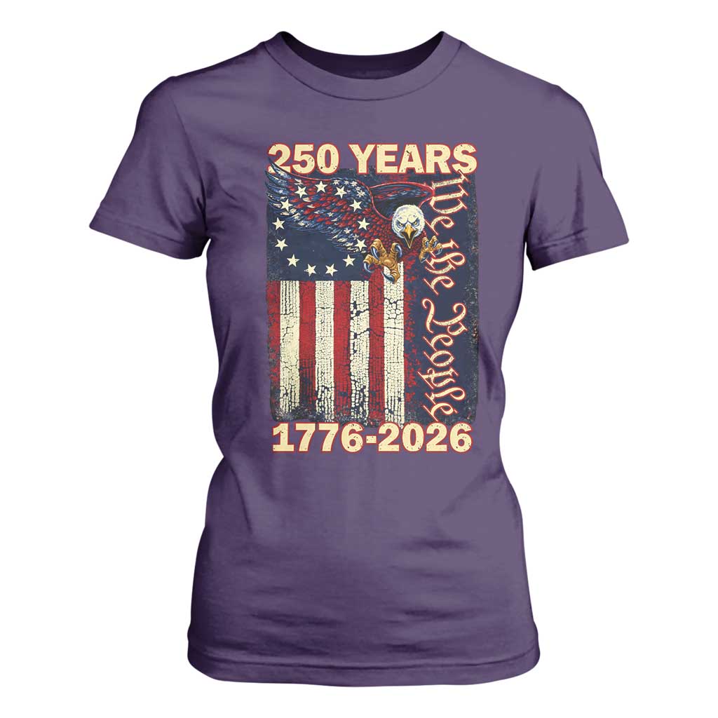 250th Anniversary USA Patriotic T Shirt For Women 250 Years We The People Vintage Bald Eagle TS11 Purple Print Your Wear