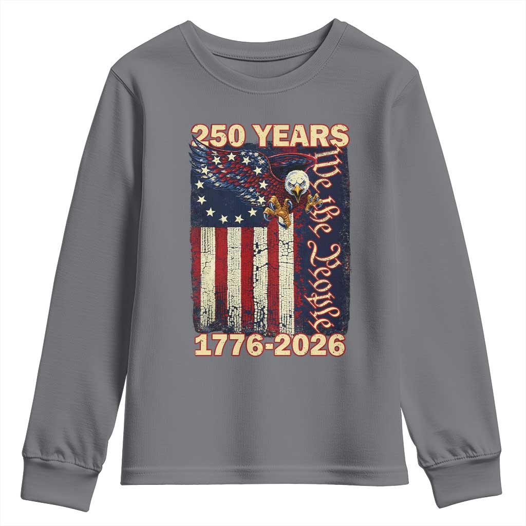 250th Anniversary USA Patriotic Youth Sweatshirt 250 Years We The People Vintage Bald Eagle TS11 Charcoal Print Your Wear