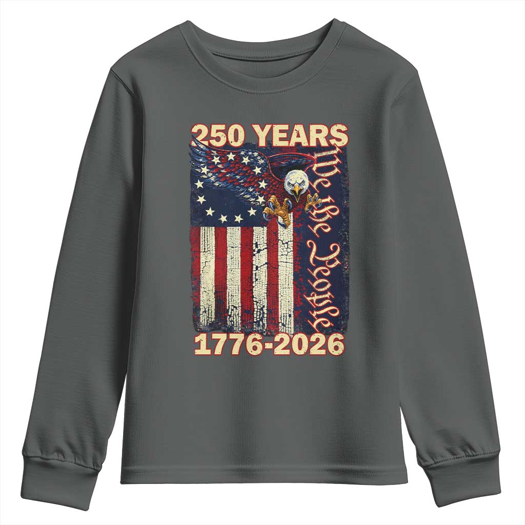 250th Anniversary USA Patriotic Youth Sweatshirt 250 Years We The People Vintage Bald Eagle TS11 Dark Heather Print Your Wear