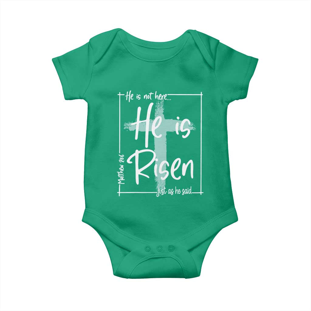 Easter He Is Risen Baby Onesie He Is Not Here Christian Cross TS11 Irish Green Print Your Wear