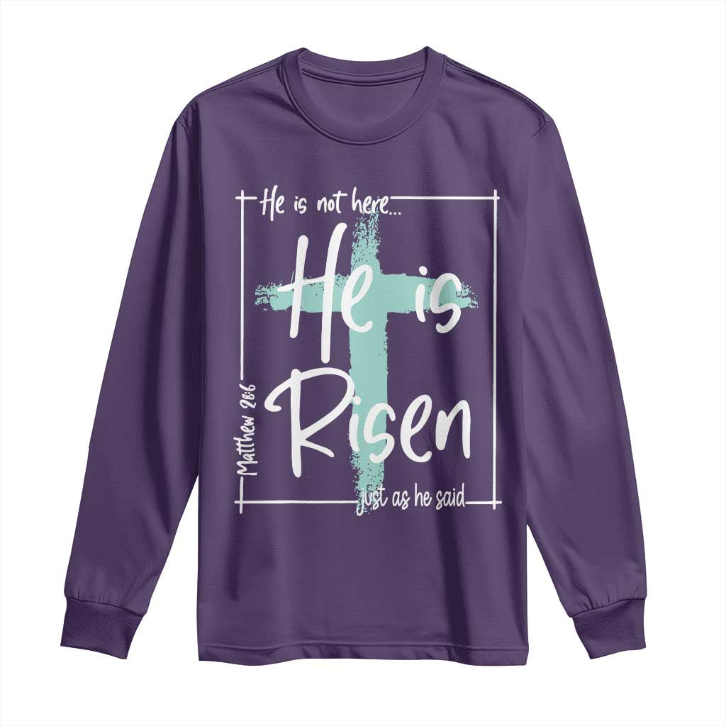Easter He Is Risen Long Sleeve Shirt He Is Not Here Christian Cross TS11 Purple Print Your Wear
