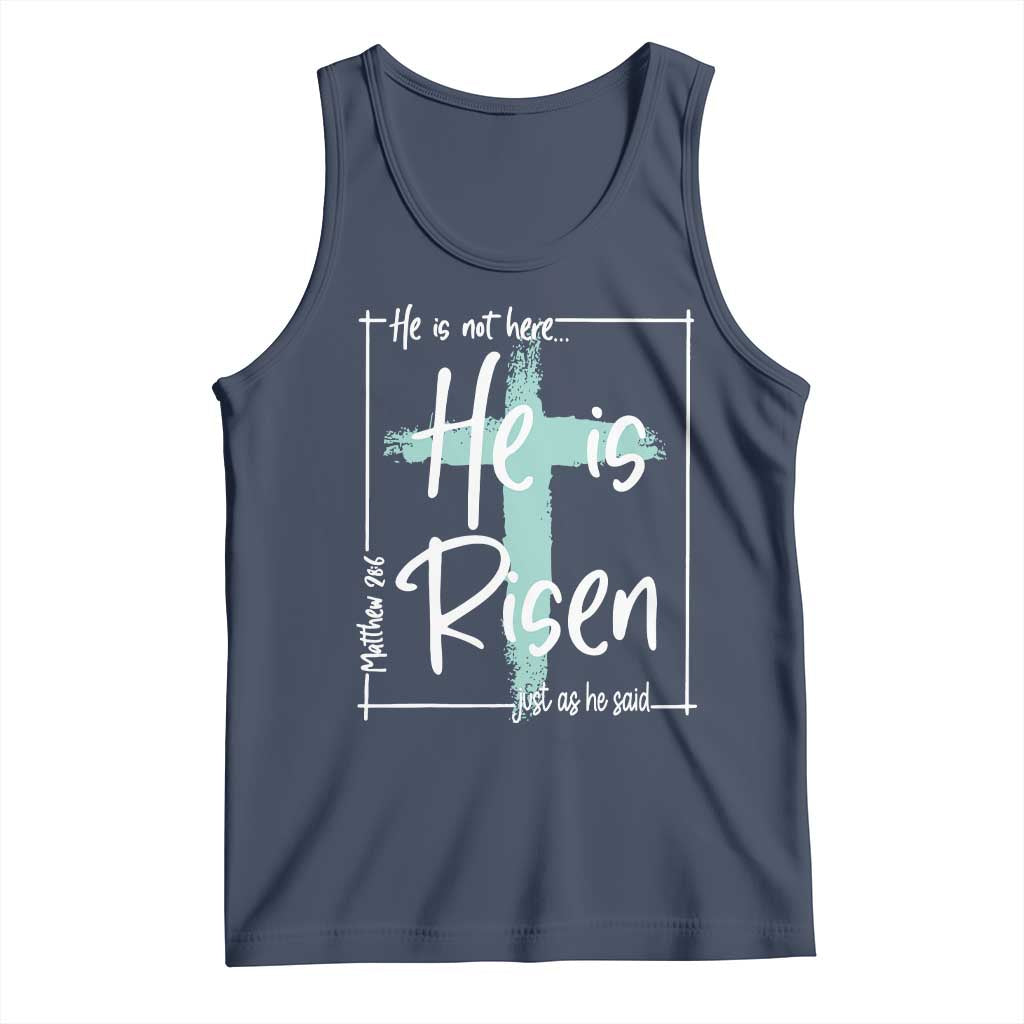 Easter He Is Risen Tank Top He Is Not Here Christian Cross TS11 Navy Print Your Wear