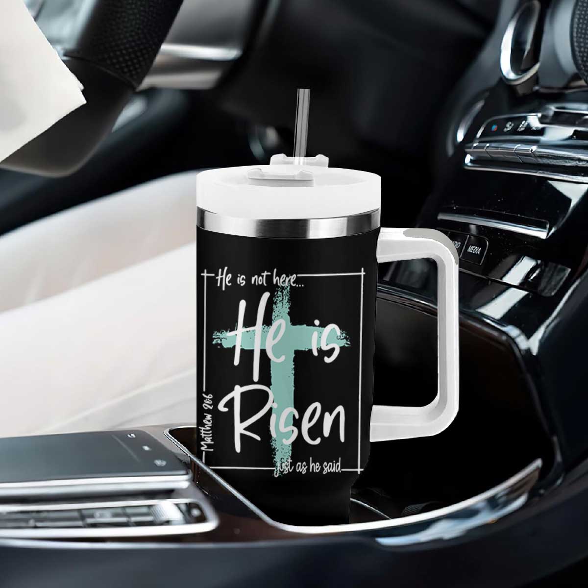 Easter He Is Risen Tumbler With Handle He Is Not Here Christian Cross TS11 Print Your Wear