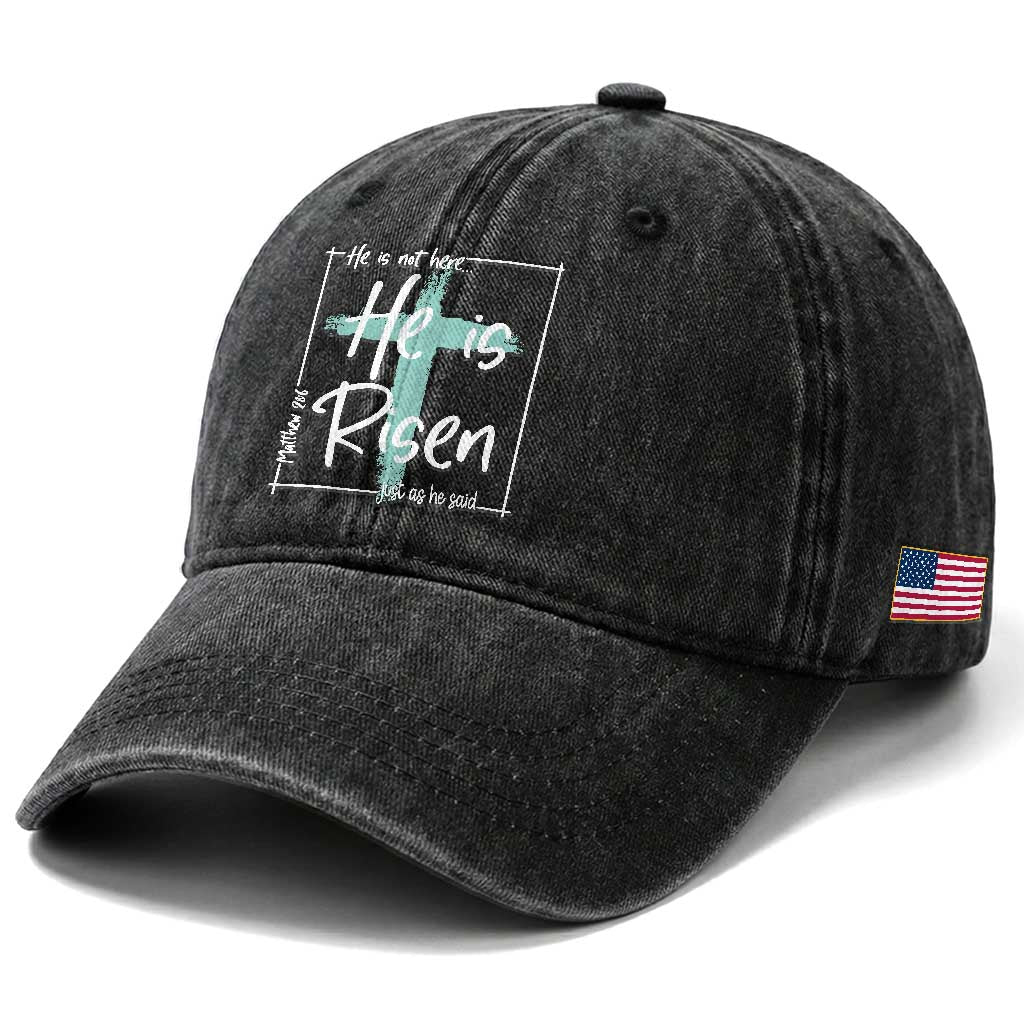 Easter He Is Risen Washed Cotton Baseball Cap He Is Not Here Christian Cross TS11 Print Your Wear