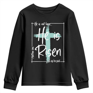 Easter He Is Risen Youth Sweatshirt He Is Not Here Christian Cross TS11 Black Print Your Wear