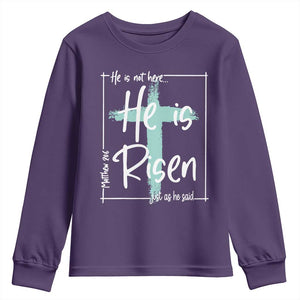 Easter He Is Risen Youth Sweatshirt He Is Not Here Christian Cross TS11 Purple Print Your Wear