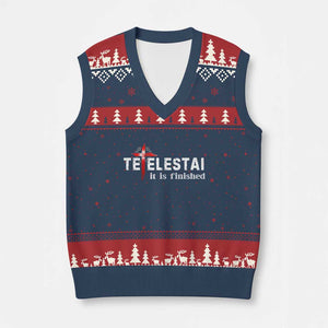 Tetelestai It Is Finished V-Neck Knit Sweater Vest Jesus Last Words Christian Easter TS11 Navy Red Print Your Wear