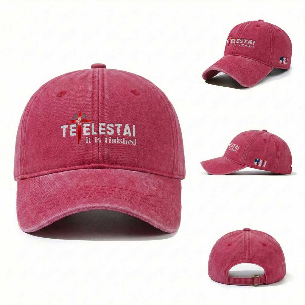Tetelestai It Is Finished Washed Cotton Baseball Cap Jesus Last Words Christian Easter TS11 Washed Cap Universal Fit Red Print Your Wear