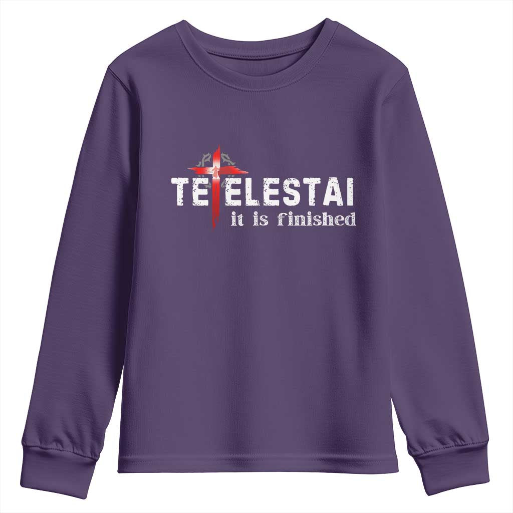 Tetelestai It Is Finished Youth Sweatshirt Jesus Last Words Christian Easter TS11 Purple Print Your Wear
