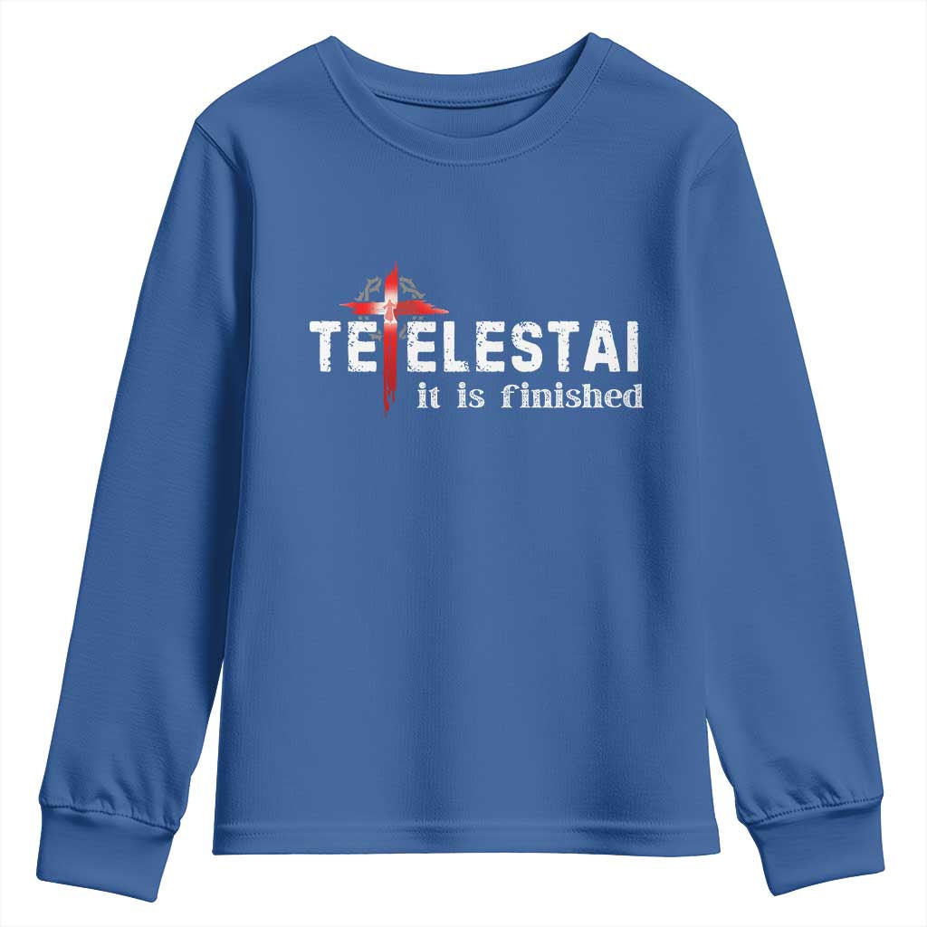 Tetelestai It Is Finished Youth Sweatshirt Jesus Last Words Christian Easter TS11 Royal Blue Print Your Wear