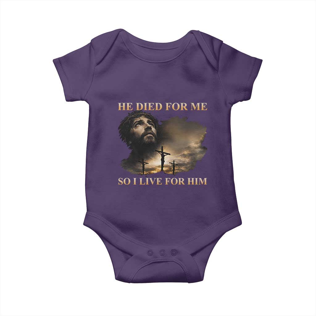 Jesus He Dided For Me So I Live For Him Baby Onesie Christian Religious Bible TS11 Purple Print Your Wear
