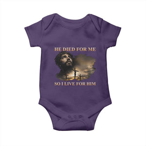 Jesus He Dided For Me So I Live For Him Baby Onesie Christian Religious Bible TS11 Purple Print Your Wear