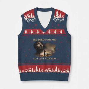 Jesus He Dided For Me So I Live For Him V-Neck Knit Sweater Vest Christian Religious Bible TS11 Navy Red Print Your Wear