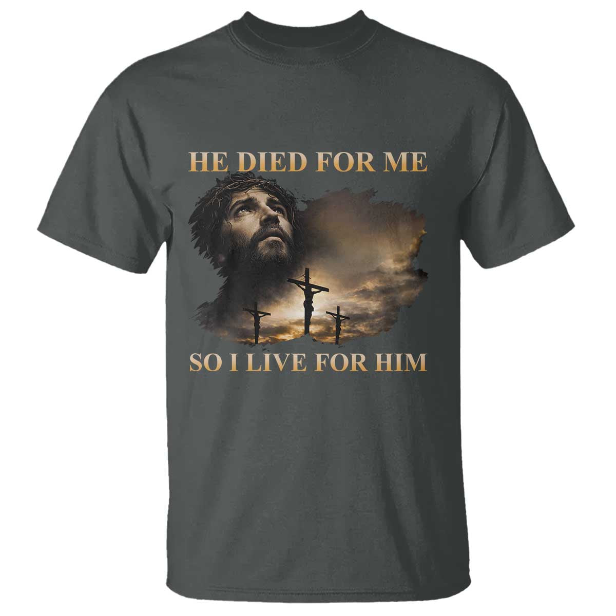 Jesus He Dided For Me So I Live For Him T Shirt Christian Religious Bible TS11 Dark Heather Print Your Wear