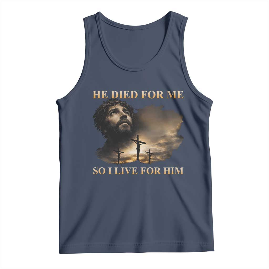 Jesus He Dided For Me So I Live For Him Tank Top Christian Religious Bible TS11 Navy Print Your Wear