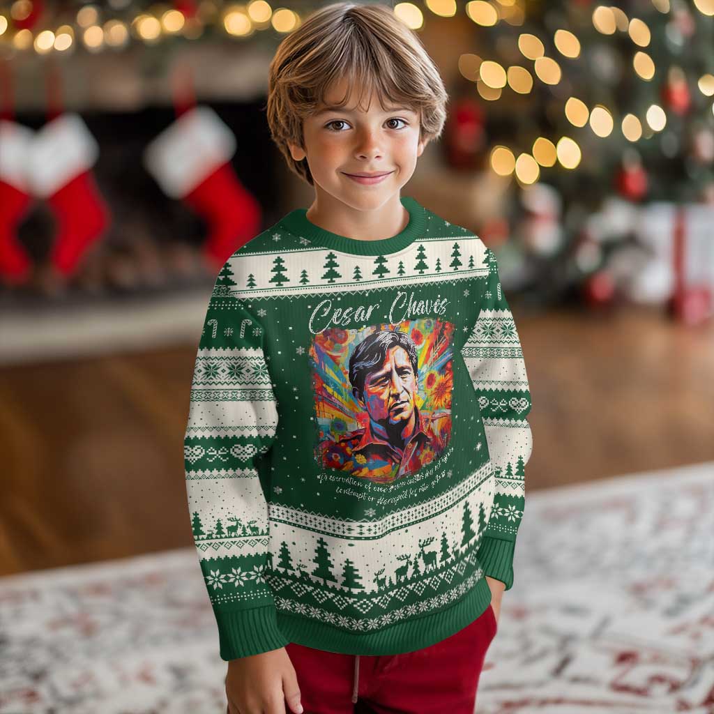 Cesar Chavez Ugly Christmas Sweater Preservation Of Ones Own Culture Does Not Require Contempt TS11 Forest Green Beige Print Your Wear