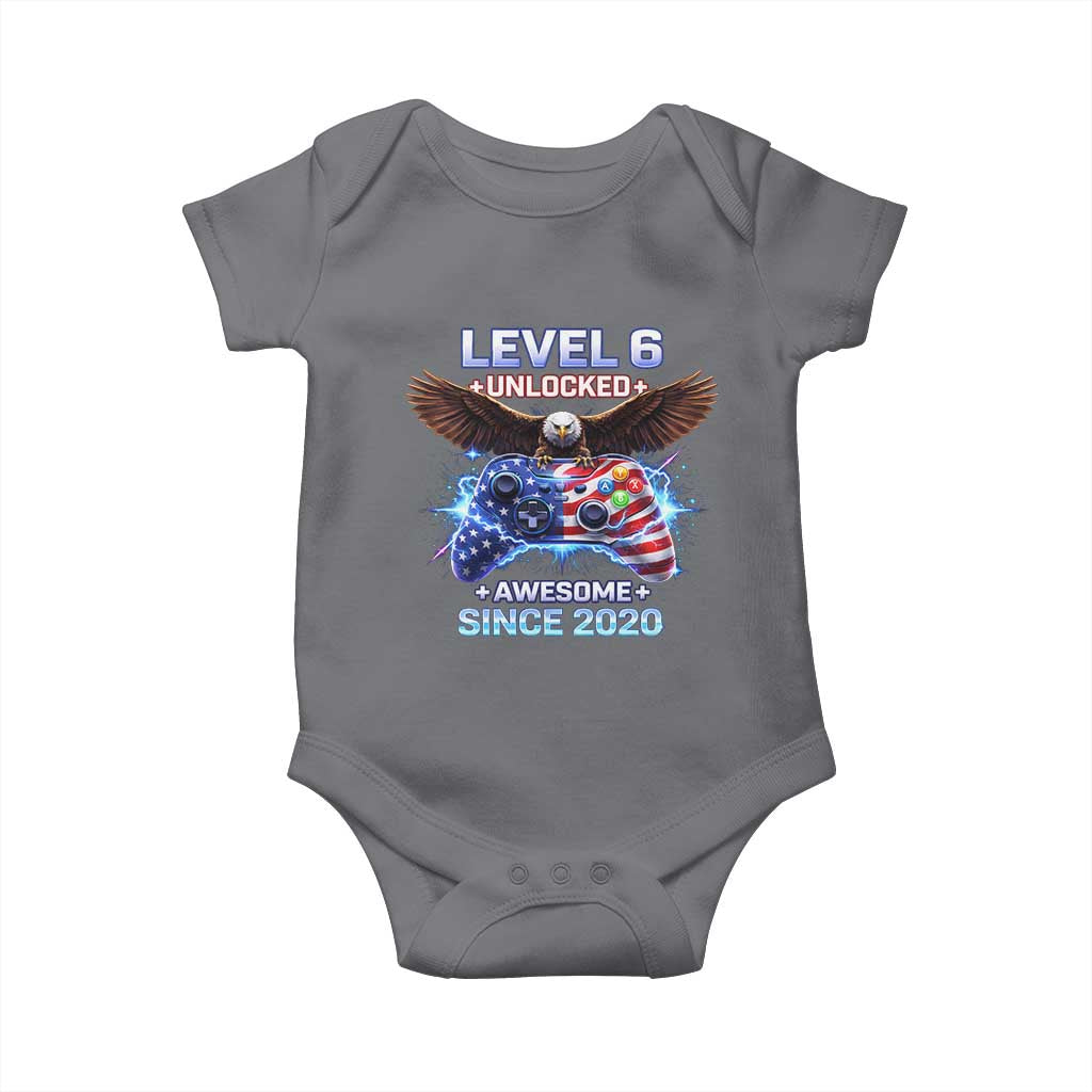 Funny 6th Birthday Baby Onesie Level 6 Unlocked Awesome Since 2020 USA Gamer TS11 Charcoal Print Your Wear