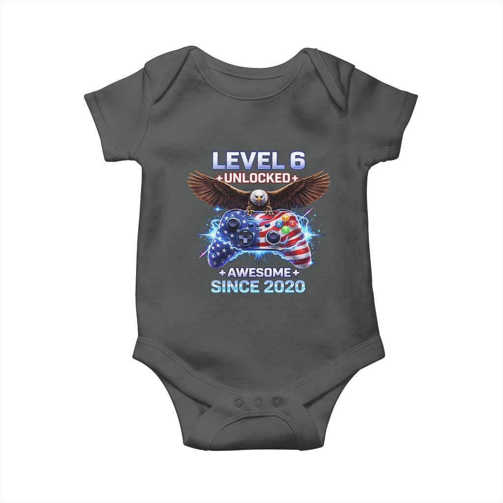 Funny 6th Birthday Baby Onesie Level 6 Unlocked Awesome Since 2020 USA Gamer TS11 Dark Heather Print Your Wear