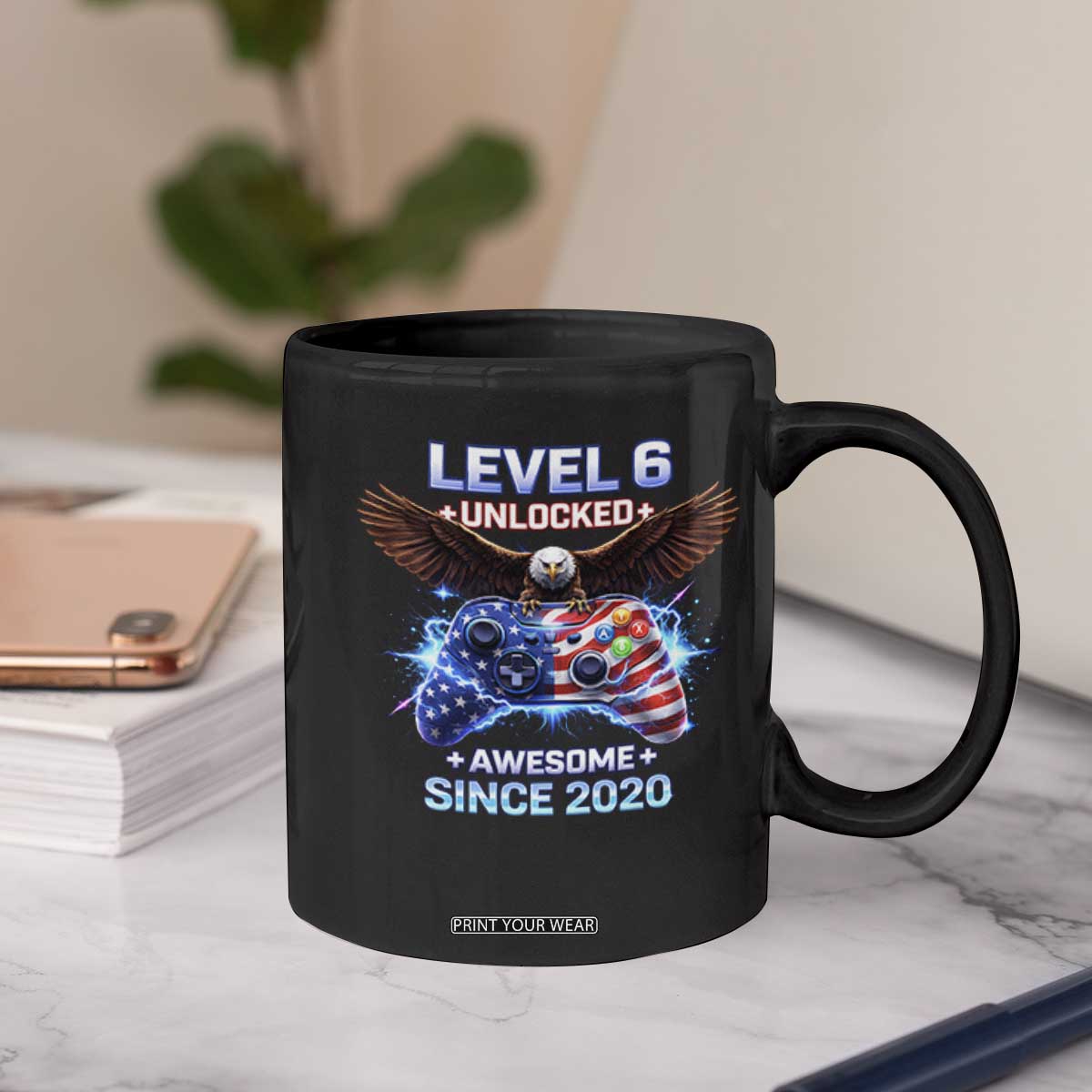 Funny 6th Birthday Coffee Mug Level 6 Unlocked Awesome Since 2020 USA Gamer TS11 Print Your Wear