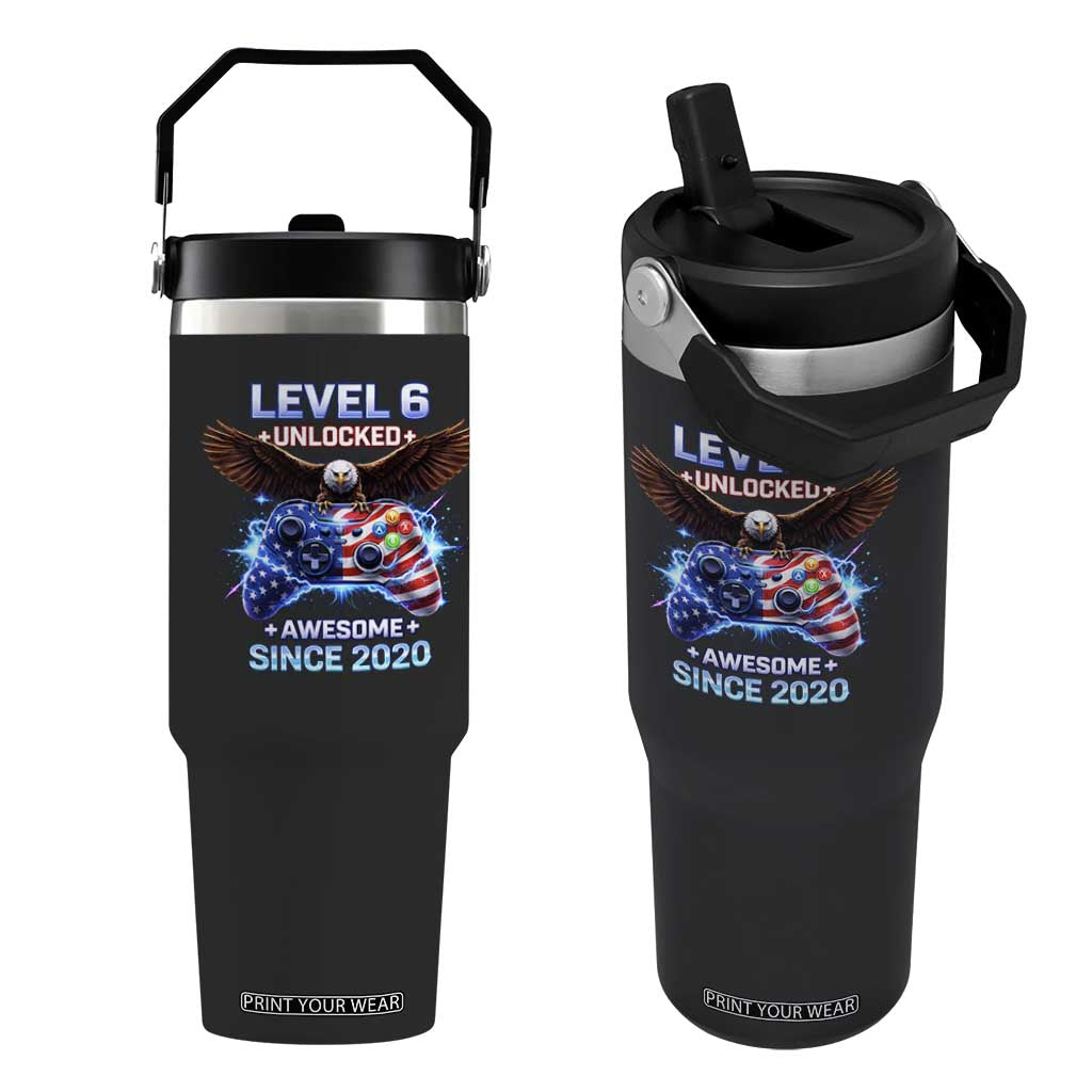 Funny 6th Birthday Flip Straw Tumbler Level 6 Unlocked Awesome Since 2020 USA Gamer TS11 One Size: 30 oz Black Print Your Wear
