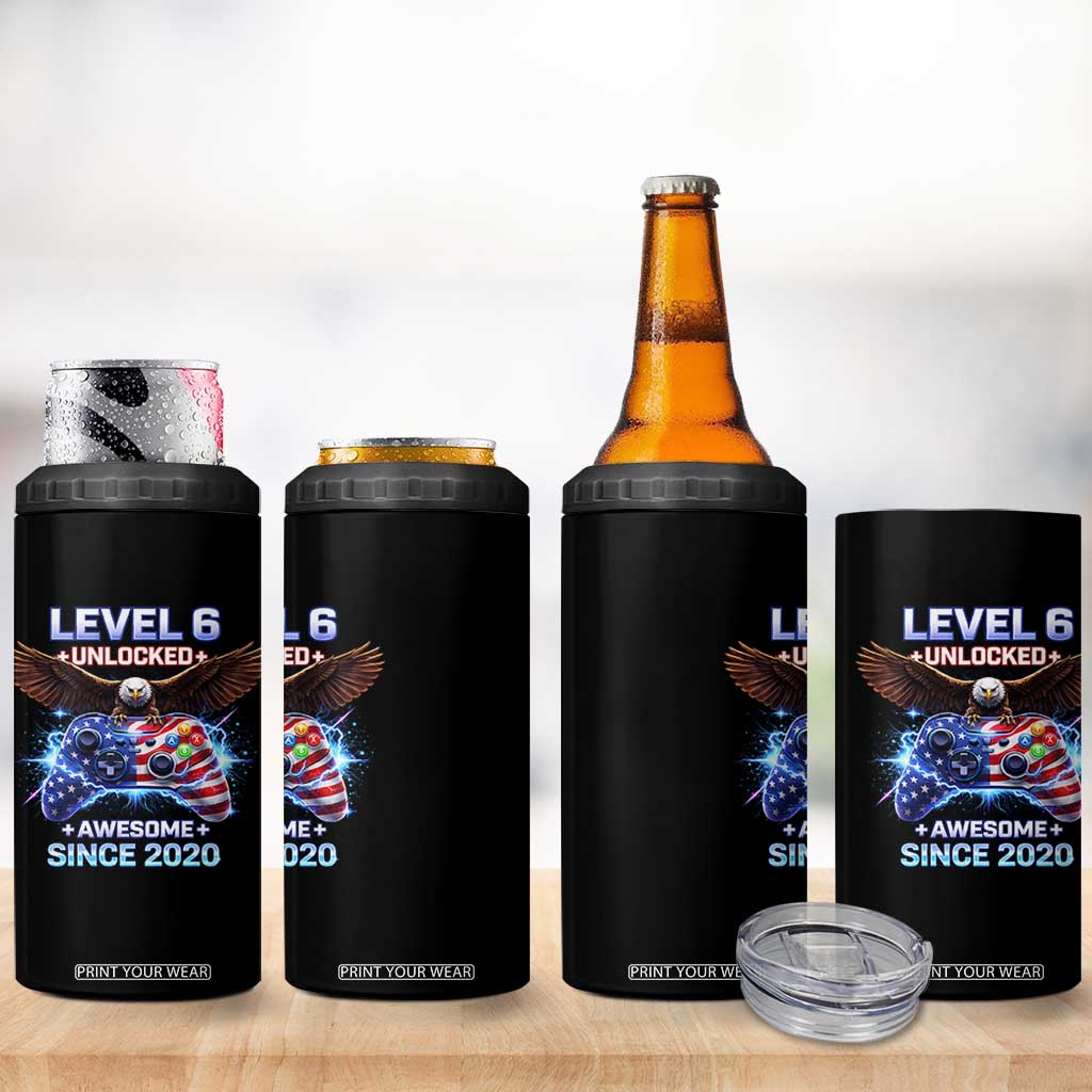Funny 6th Birthday 4 in 1 Can Cooler Tumbler Level 6 Unlocked Awesome Since 2020 USA Gamer TS11 Print Your Wear