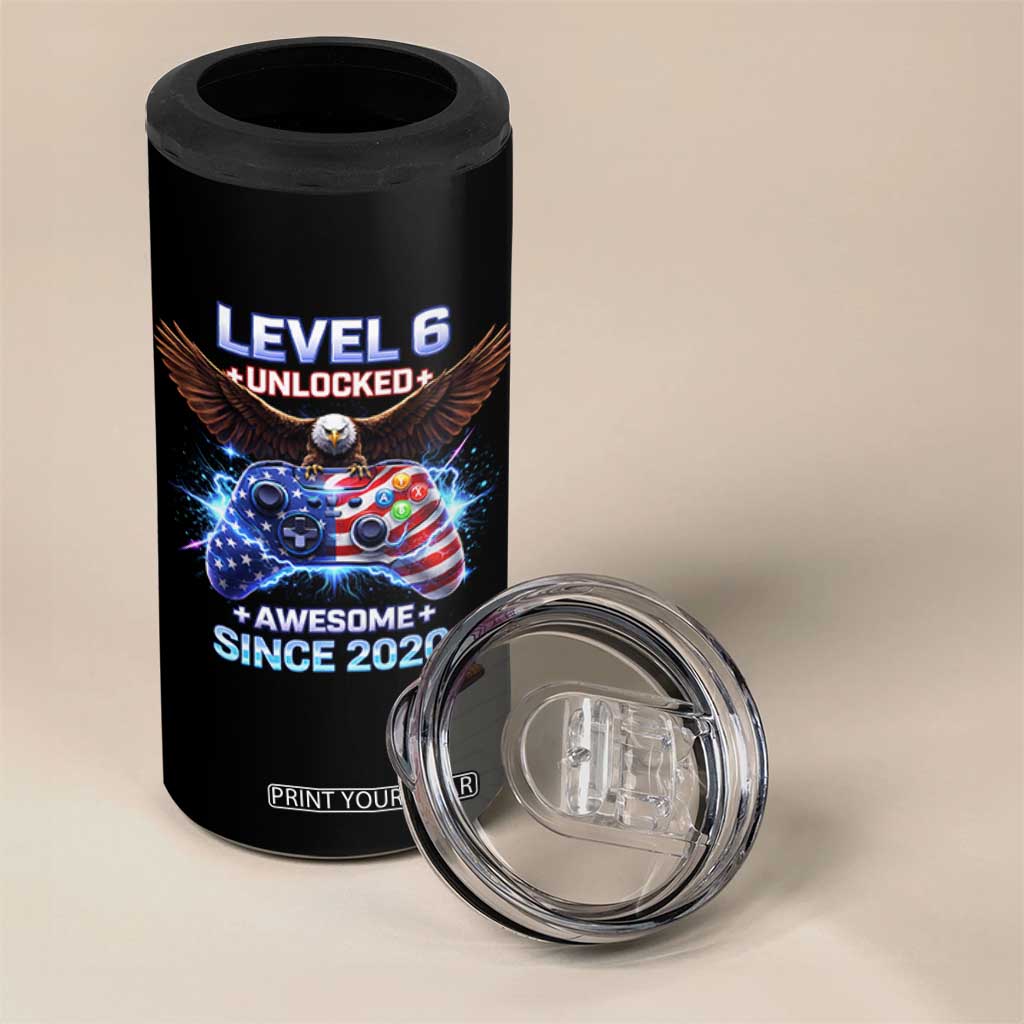 Funny 6th Birthday 4 in 1 Can Cooler Tumbler Level 6 Unlocked Awesome Since 2020 USA Gamer TS11 Print Your Wear