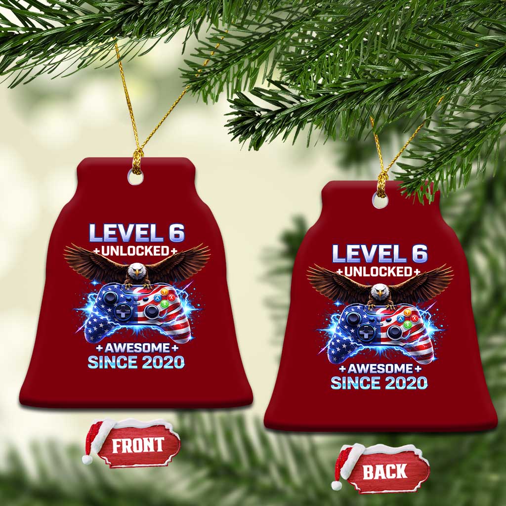 Funny 6th Birthday Ceramic Ornament Level 6 Unlocked Awesome Since 2020 USA Gamer TS11 Print Your Wear