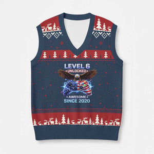 Funny 6th Birthday V-Neck Knit Sweater Vest Level 6 Unlocked Awesome Since 2020 USA Gamer TS11 Navy Red Print Your Wear