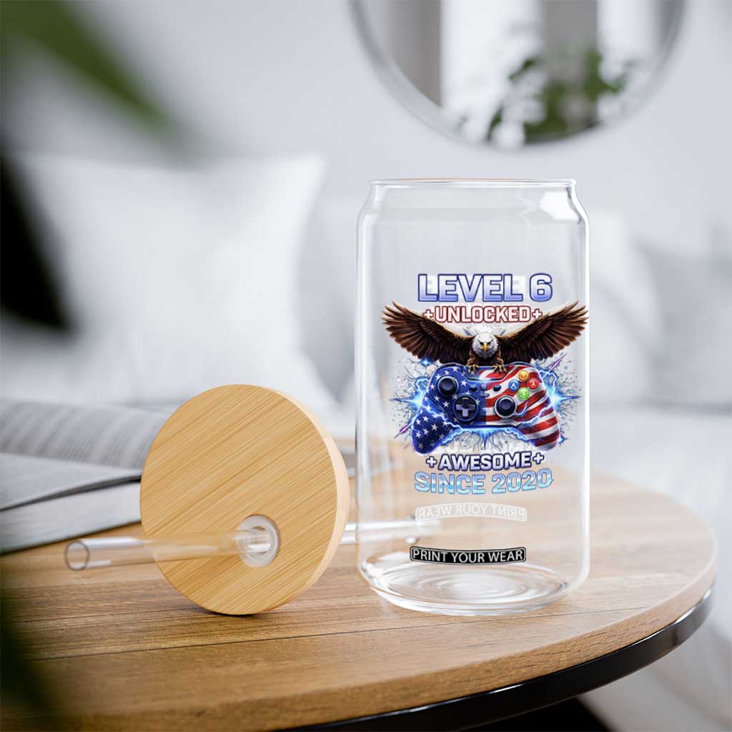Funny 6th Birthday Glass Can Level 6 Unlocked Awesome Since 2020 USA Gamer TS11 Print Your Wear