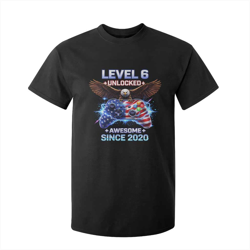 Funny 6th Birthday T Shirt For Kid Level 6 Unlocked Awesome Since 2020 USA Gamer TS11 Black Print Your Wear