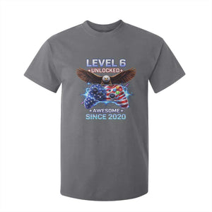 Funny 6th Birthday T Shirt For Kid Level 6 Unlocked Awesome Since 2020 USA Gamer TS11 Charcoal Print Your Wear