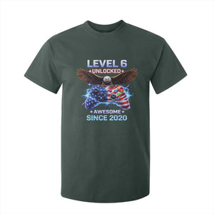 Funny 6th Birthday T Shirt For Kid Level 6 Unlocked Awesome Since 2020 USA Gamer TS11 Dark Forest Green Print Your Wear