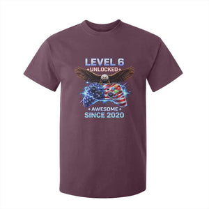 Funny 6th Birthday T Shirt For Kid Level 6 Unlocked Awesome Since 2020 USA Gamer TS11 Maroon Print Your Wear