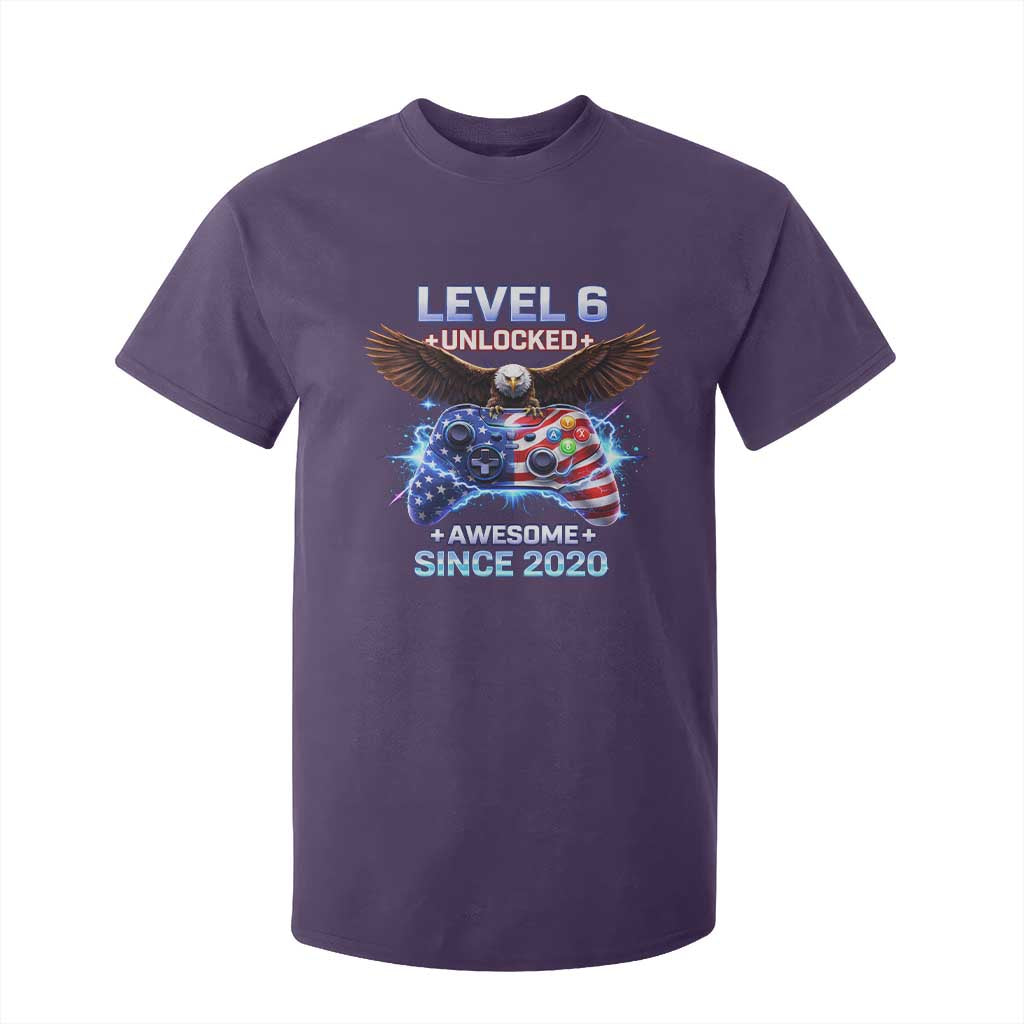 Funny 6th Birthday T Shirt For Kid Level 6 Unlocked Awesome Since 2020 USA Gamer TS11 Purple Print Your Wear