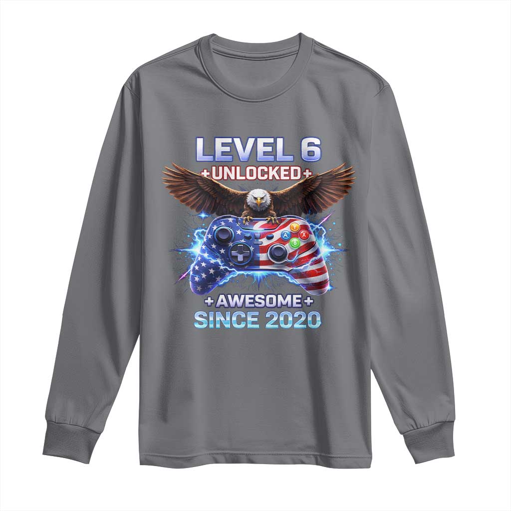 Funny 6th Birthday Long Sleeve Shirt Level 6 Unlocked Awesome Since 2020 USA Gamer TS11 Charcoal Print Your Wear