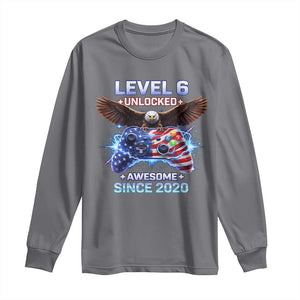 Funny 6th Birthday Long Sleeve Shirt Level 6 Unlocked Awesome Since 2020 USA Gamer TS11 Charcoal Print Your Wear
