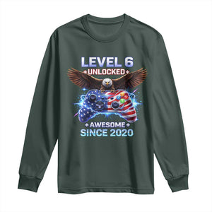 Funny 6th Birthday Long Sleeve Shirt Level 6 Unlocked Awesome Since 2020 USA Gamer TS11 Dark Forest Green Print Your Wear