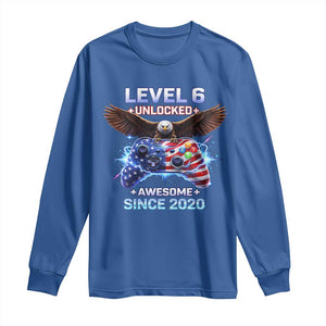Funny 6th Birthday Long Sleeve Shirt Level 6 Unlocked Awesome Since 2020 USA Gamer TS11 Royal Blue Print Your Wear