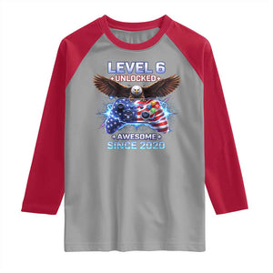 Funny 6th Birthday Raglan Shirt Level 6 Unlocked Awesome Since 2020 USA Gamer TS11 Sport Gray Red Print Your Wear