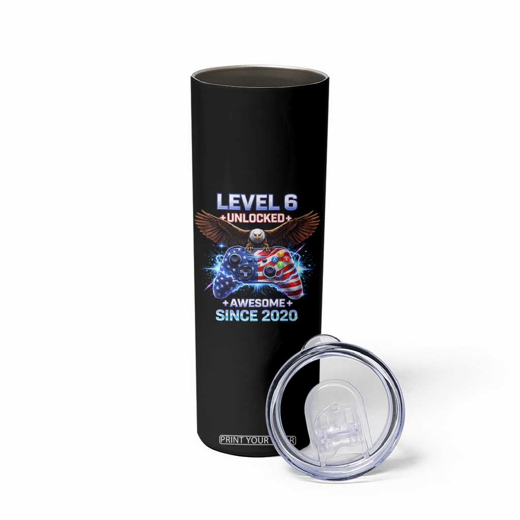 Funny 6th Birthday Skinny Tumbler Level 6 Unlocked Awesome Since 2020 USA Gamer TS11 Print Your Wear