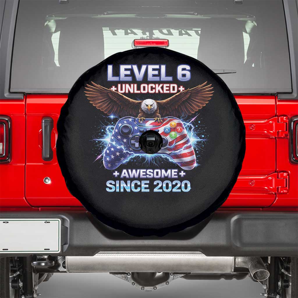 Funny 6th Birthday Spare Tire Cover Level 6 Unlocked Awesome Since 2020 USA Gamer TS11 Black Print Your Wear