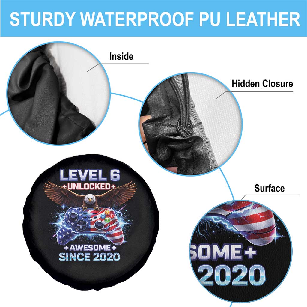 Funny 6th Birthday Spare Tire Cover Level 6 Unlocked Awesome Since 2020 USA Gamer TS11 Print Your Wear