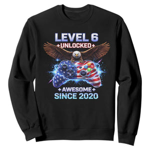Funny 6th Birthday Sweatshirt Level 6 Unlocked Awesome Since 2020 USA Gamer TS11 Black Print Your Wear
