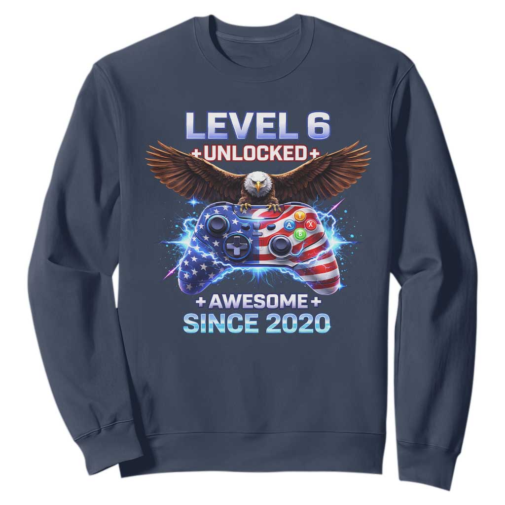 Funny 6th Birthday Sweatshirt Level 6 Unlocked Awesome Since 2020 USA Gamer TS11 Navy Print Your Wear