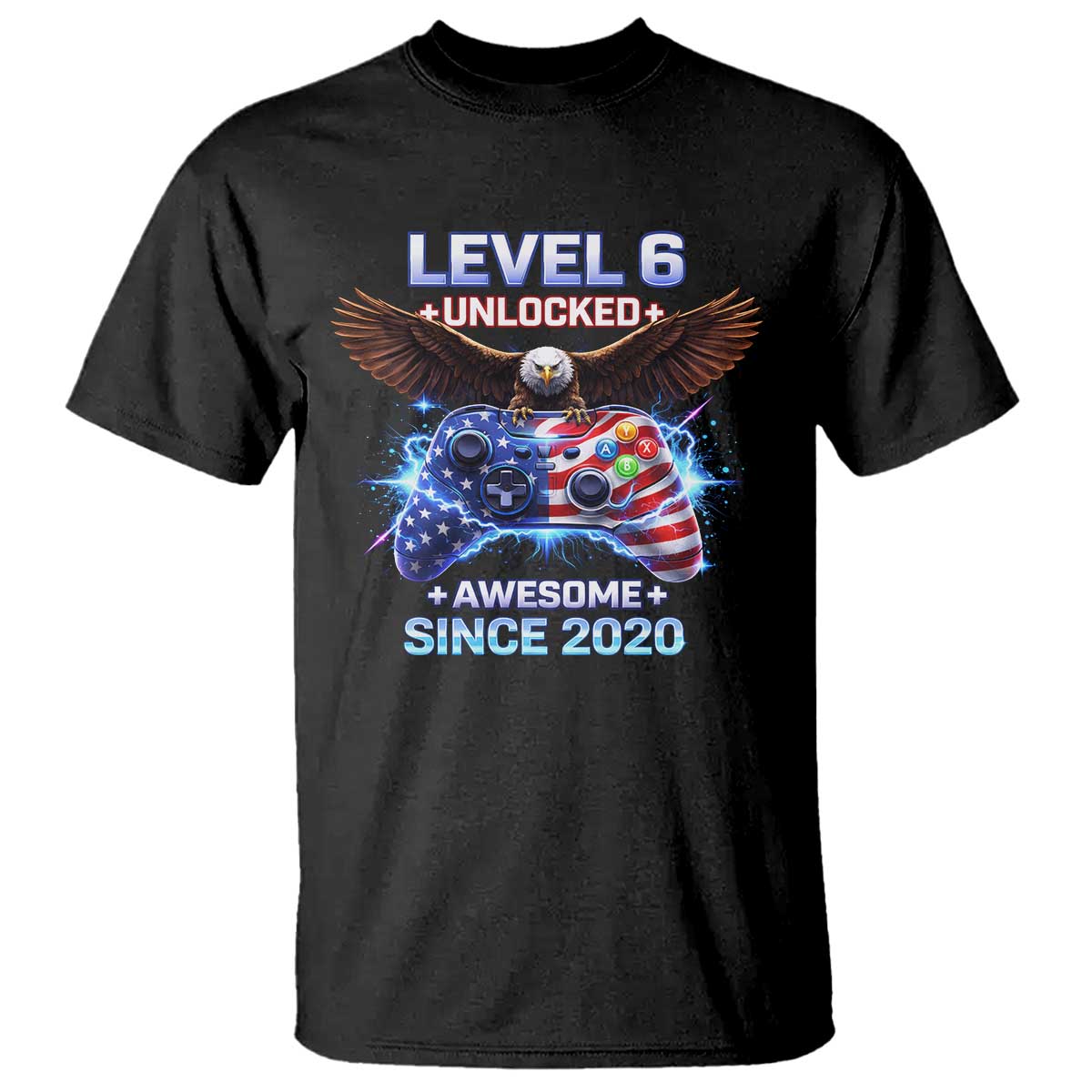 Funny 6th Birthday T Shirt Level 6 Unlocked Awesome Since 2020 USA Gamer TS11 Black Print Your Wear