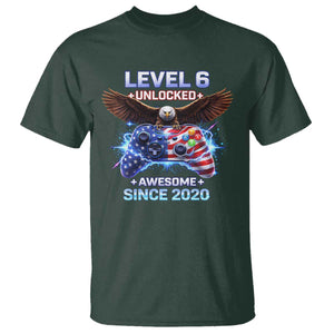 Funny 6th Birthday T Shirt Level 6 Unlocked Awesome Since 2020 USA Gamer TS11 Dark Forest Green Print Your Wear