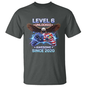 Funny 6th Birthday T Shirt Level 6 Unlocked Awesome Since 2020 USA Gamer TS11 Dark Heather Print Your Wear