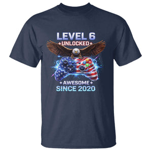 Funny 6th Birthday T Shirt Level 6 Unlocked Awesome Since 2020 USA Gamer TS11 Navy Print Your Wear